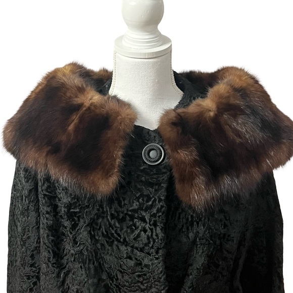 Vintage Womens Black Persian Lamb Genuine Fur Jacket With Sable Collar Size M - Picture 2 of 10
